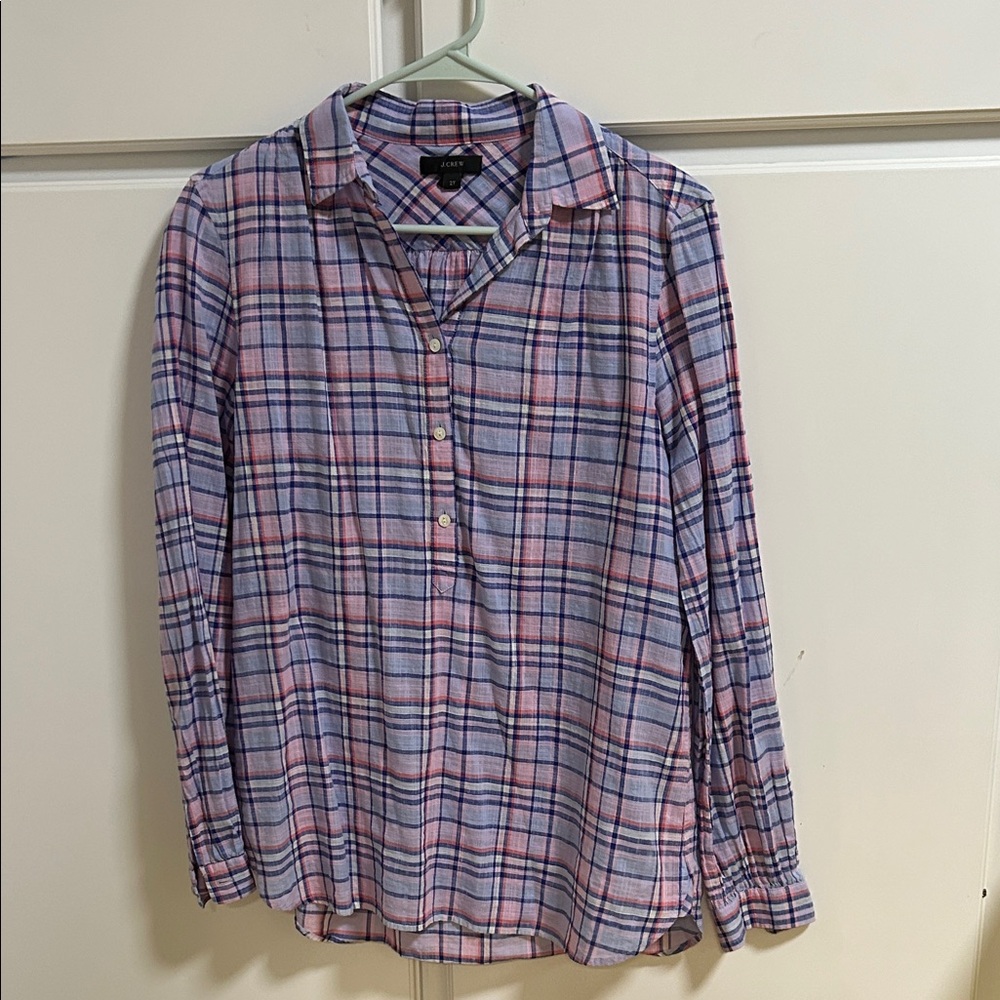 J. Crew Pink and Blue Plaid Cotton Women's Top 2T